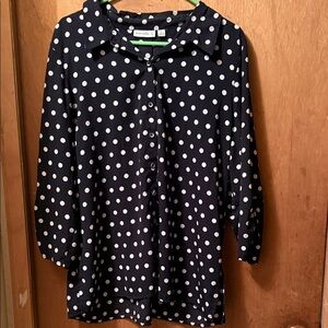 Susan Graver Black Polka Dot Button-Front Blouse